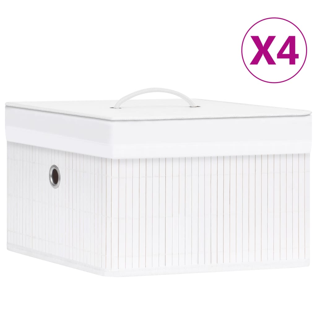 Berkfield Bamboo Storage Boxes 4 pcs White