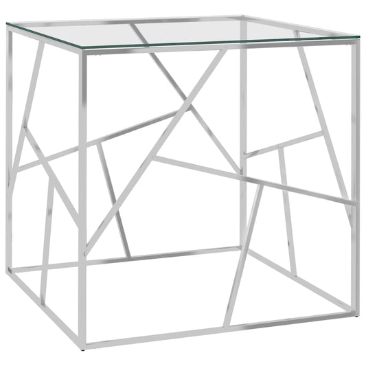 Berkfield Coffee Table Silver 55x55x55 cm Stainless Steel and Glass