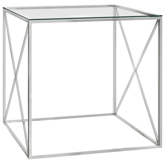 Berkfield Coffee Table Silver 55x55x55 cm Stainless Steel and Glass