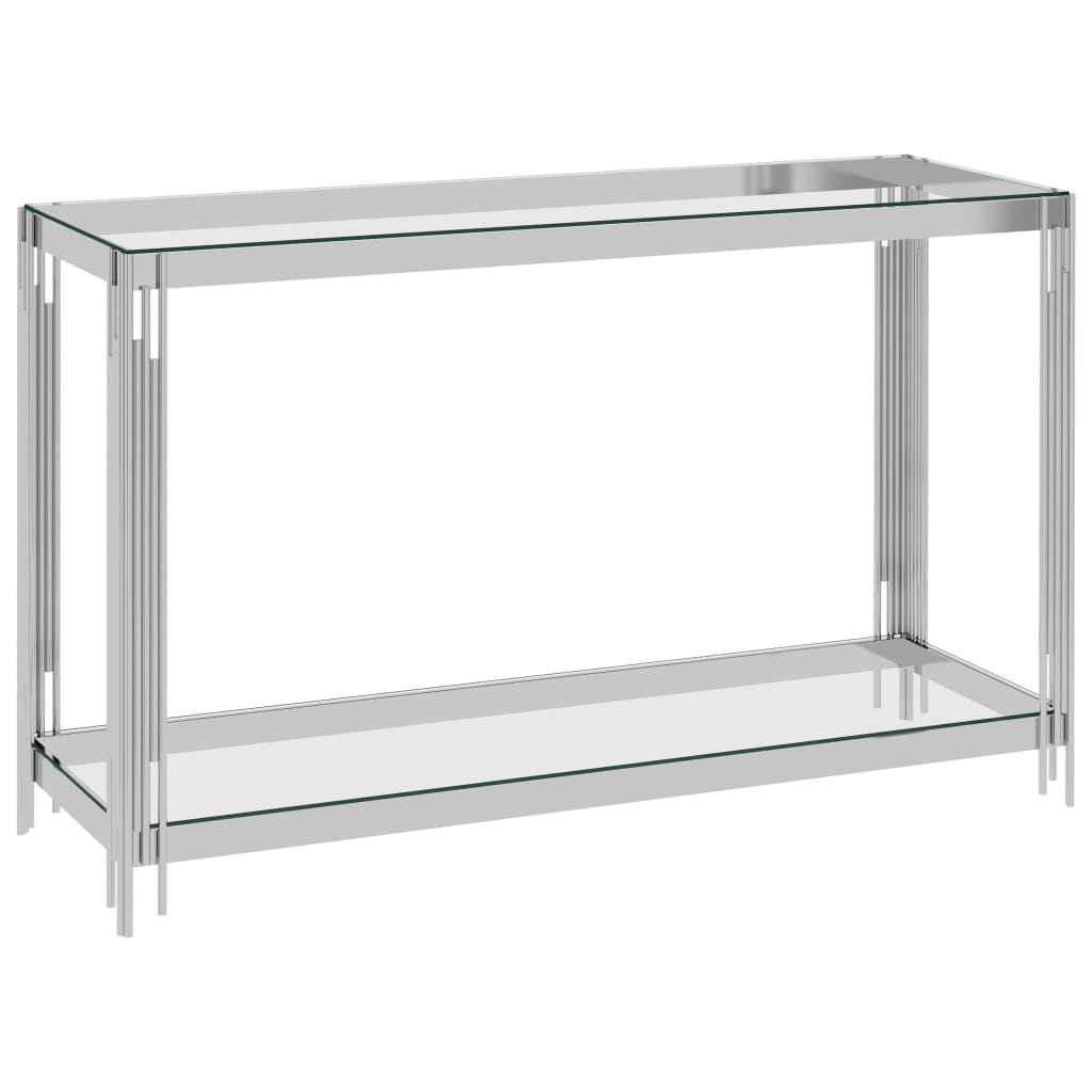 Berkfield Side Table Silver 120x40x78 cm Stainless Steel and Glass