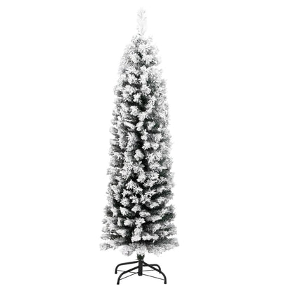 Berkfield Slim Artificial Christmas Tree with Flocked Snow Green 150 cm PVC