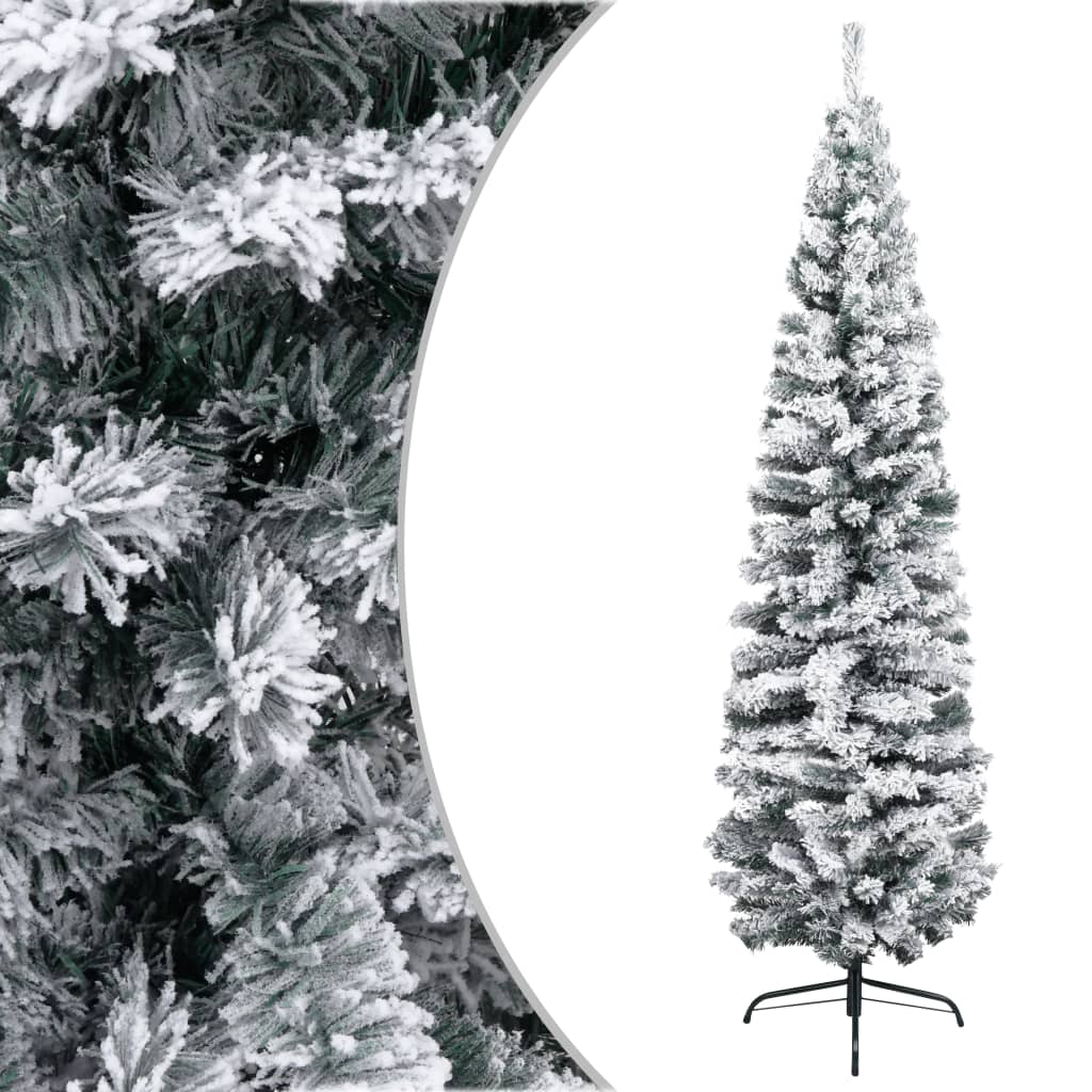 Berkfield Slim Artificial Christmas Tree with Flocked Snow Green 180 cm PVC
