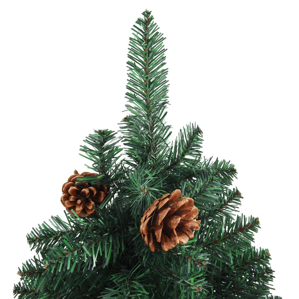 Berkfield Slim Christmas Tree with Real Wood and Cones Green 180 cm PVC