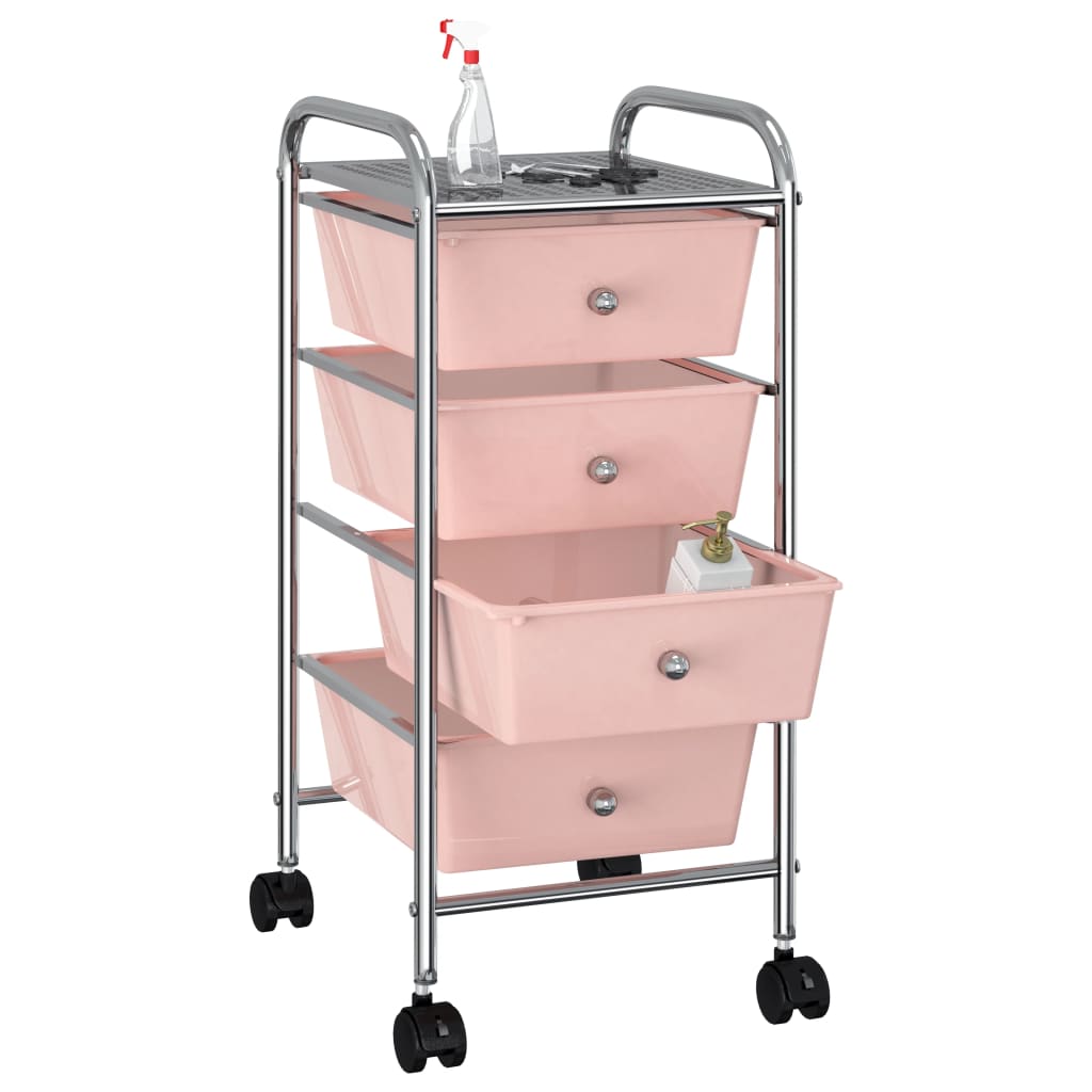 Berkfield 4-Drawer Mobile Storage Trolley Pink Plastic