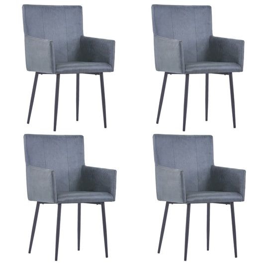 Berkfield Dining Chairs with Armrests 4 pcs Grey Faux Suede Leather