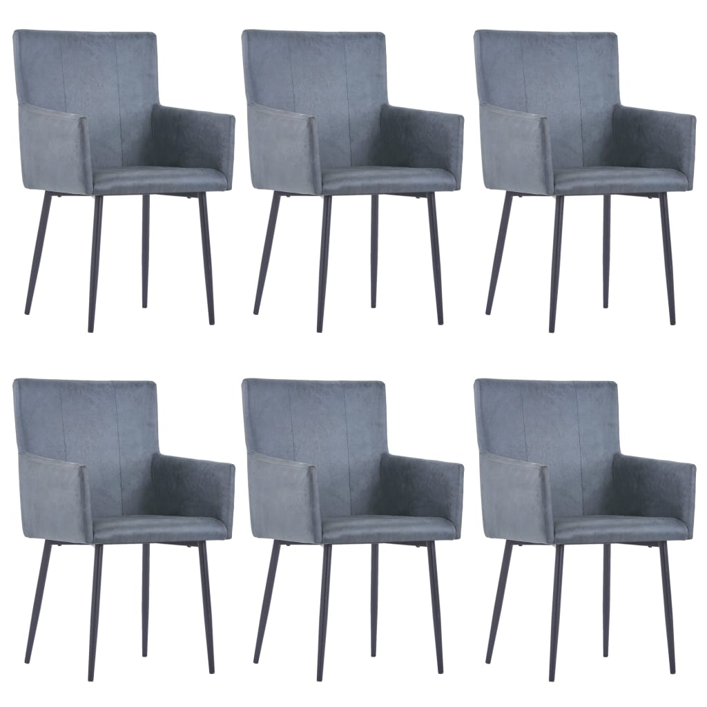 Berkfield Dining Chairs with Armrests 6 pcs Grey Faux Suede Leather