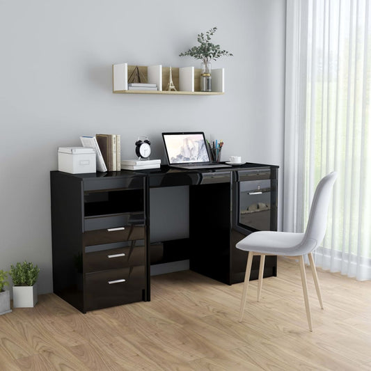 Berkfield Desk High Gloss Black 140x50x76 cm Engineered Wood