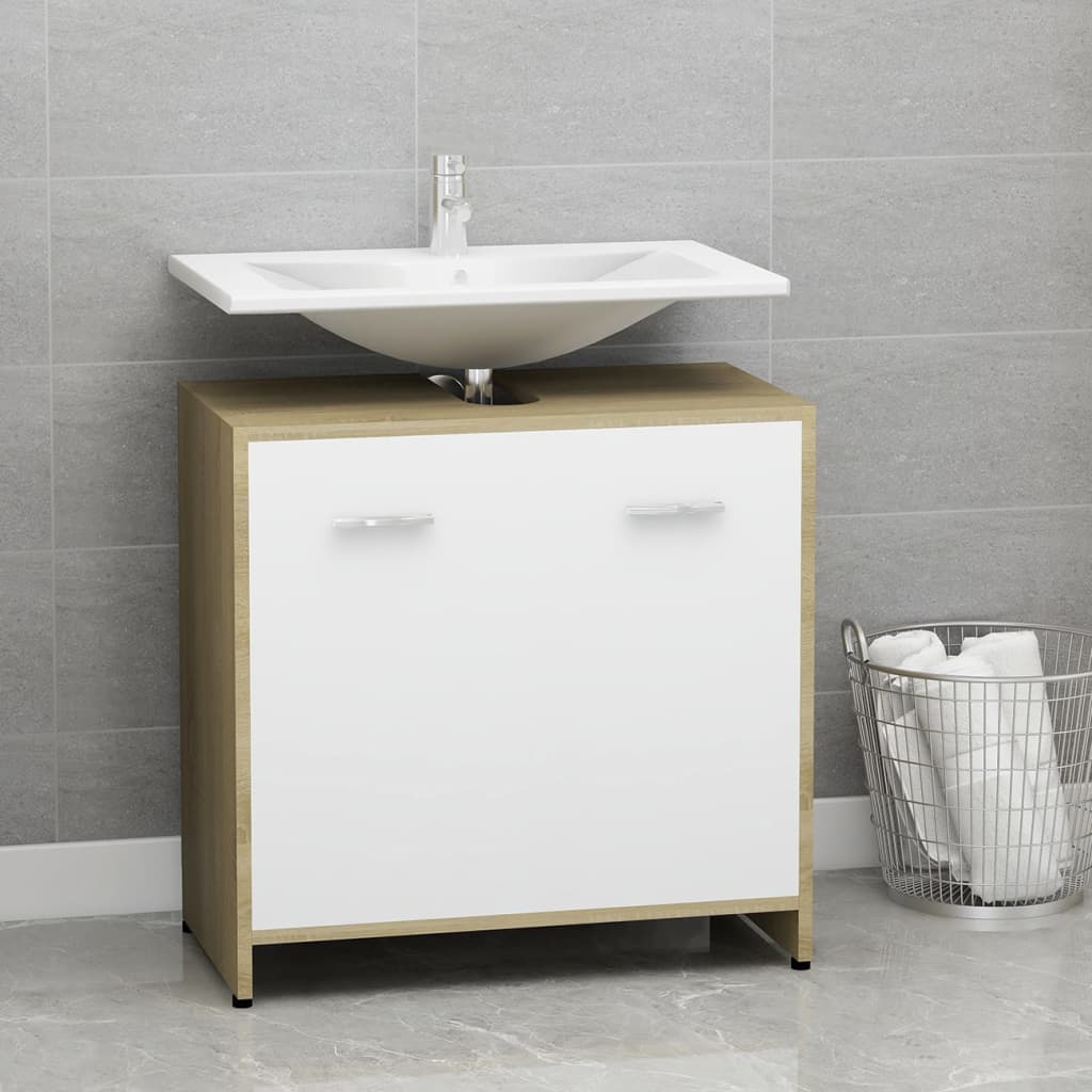 Berkfield Bathroom Cabinet White and Sonoma Oak 60x33x61 cm Engineered Wood