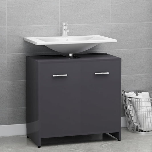 Berkfield Bathroom Cabinet High Gloss Grey 60x33x61 cm Engineered Wood