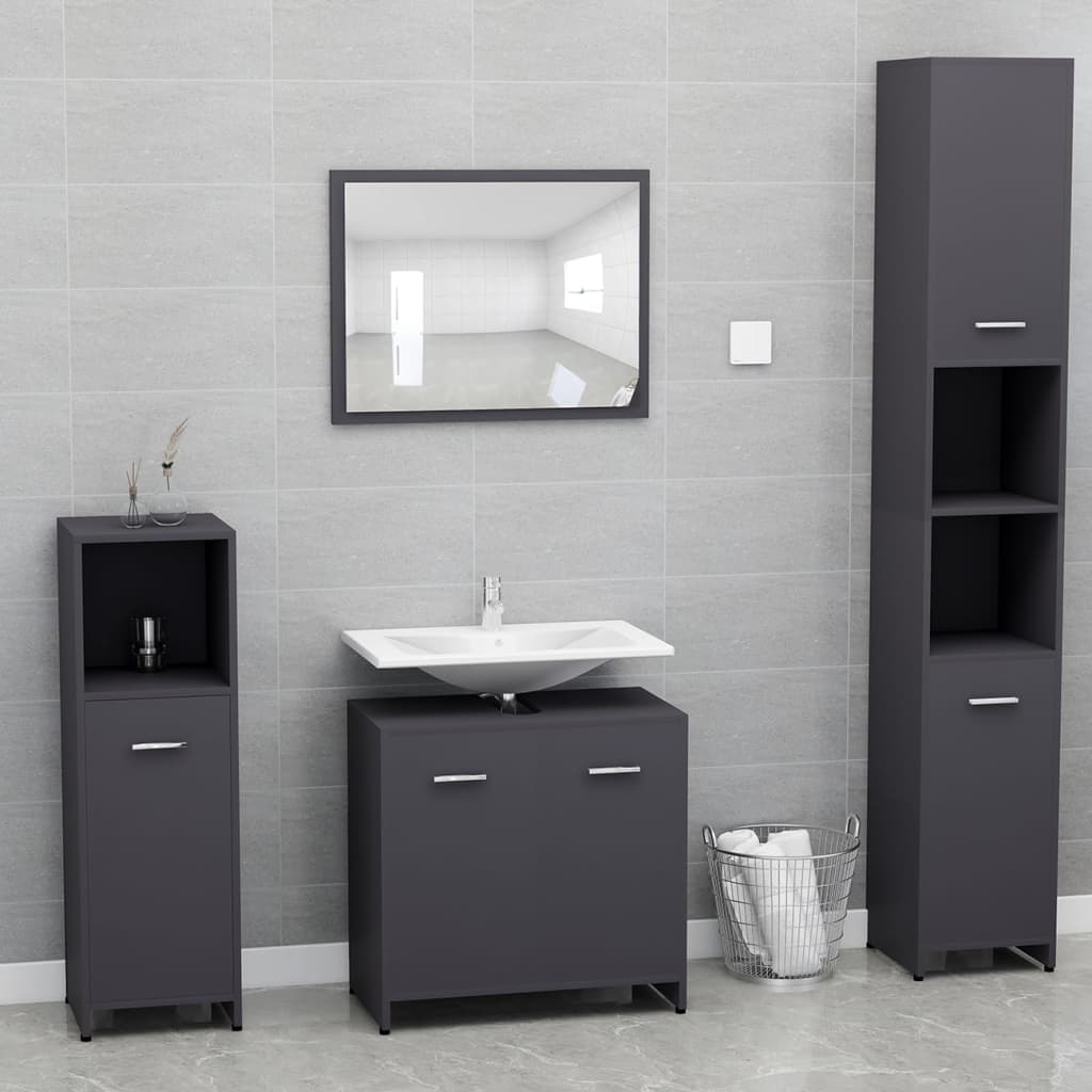 Berkfield Bathroom Furniture Set Grey Engineered Wood