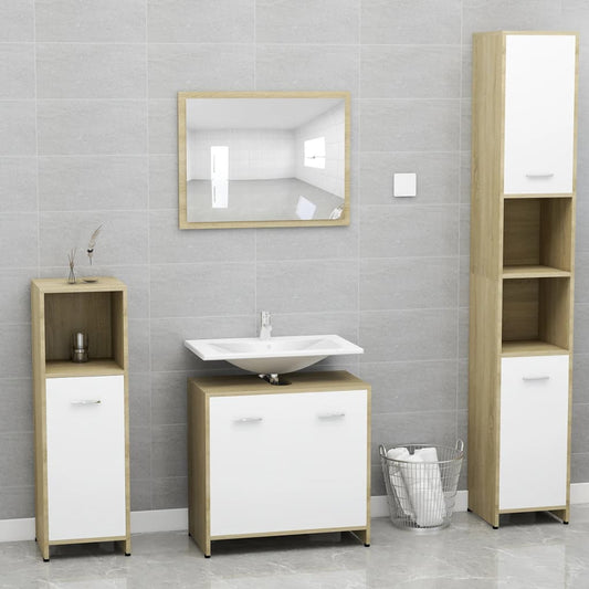 Berkfield Bathroom Furniture Set White and Sonoma Oak Engineered Wood