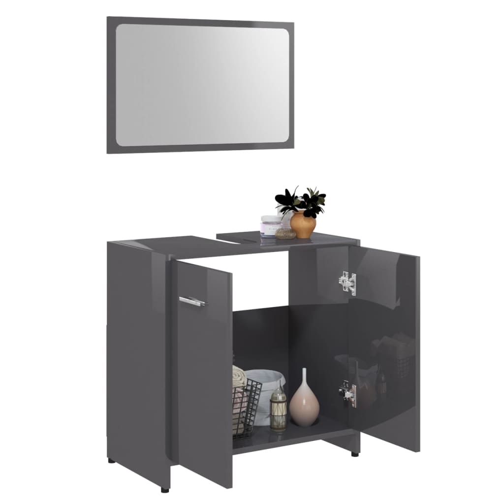 Berkfield Bathroom Furniture Set High Gloss Grey Engineered Wood
