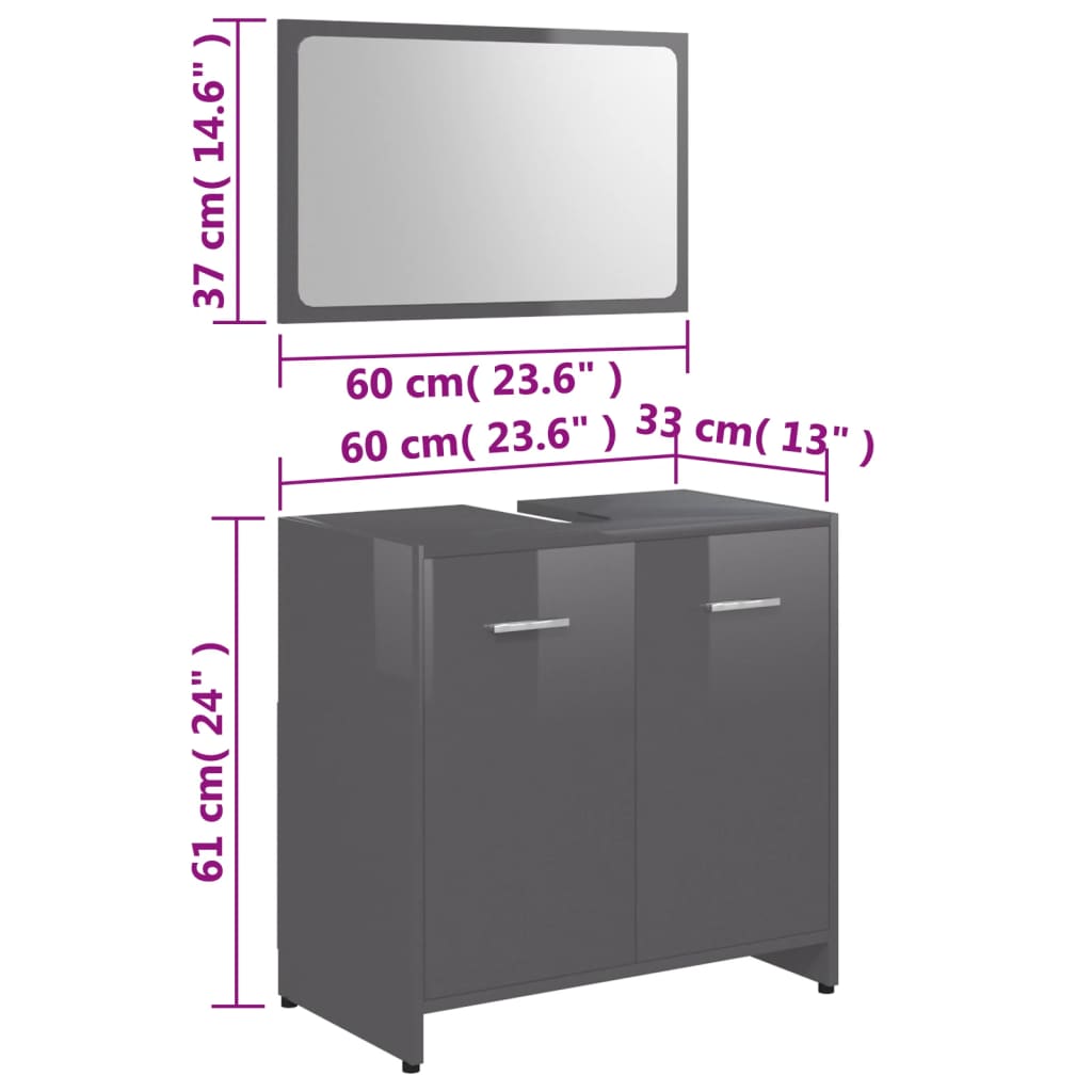 Berkfield Bathroom Furniture Set High Gloss Grey Engineered Wood