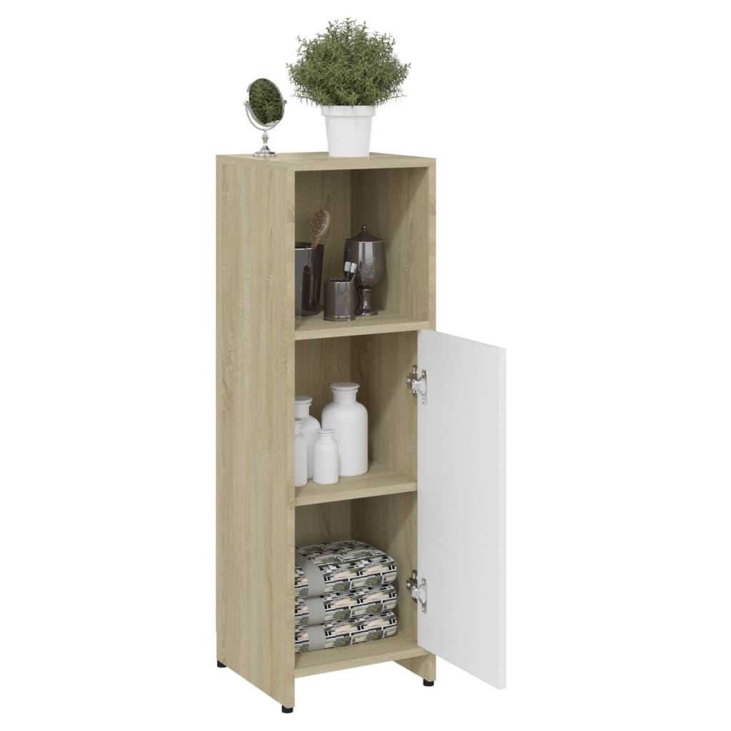 Berkfield Bathroom Cabinet White and Sonoma Oak 30x30x95 cm Engineered Wood