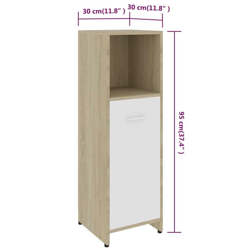 Berkfield Bathroom Cabinet White and Sonoma Oak 30x30x95 cm Engineered Wood
