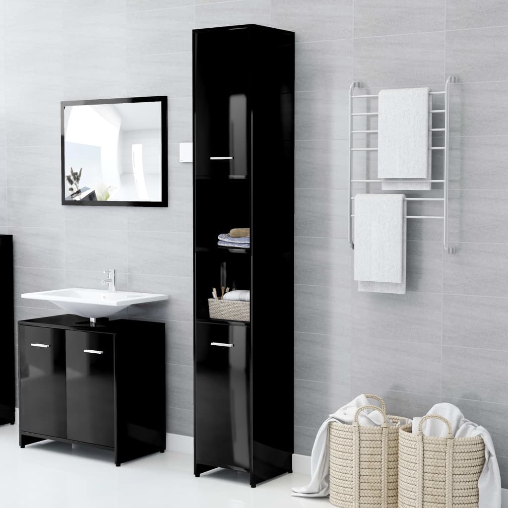 Berkfield Bathroom Cabinet High Gloss Black 30x30x183.5 cm Engineered Wood