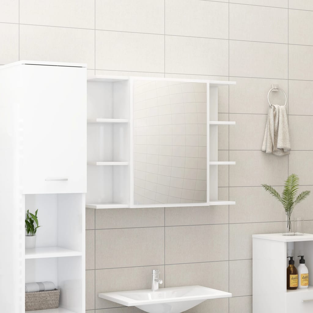 Berkfield Bathroom Mirror Cabinet High Gloss White 80x20.5x64 cm Engineered Wood