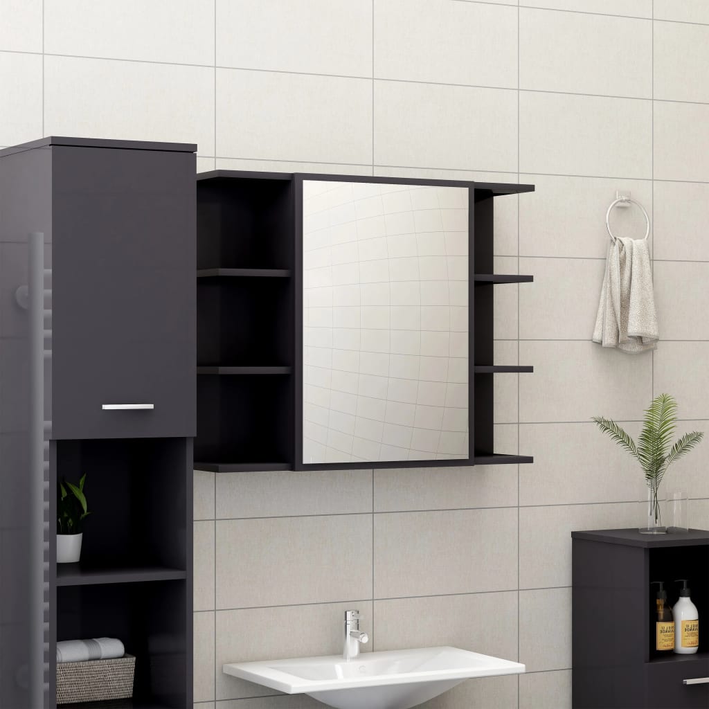 Berkfield Bathroom Mirror Cabinet High Gloss Grey 80x20.5x64 cm Engineered Wood