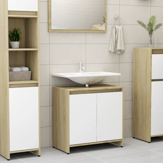 Berkfield Bathroom Cabinet White and Sonoma Oak 60x33x61 cm Engineered Wood