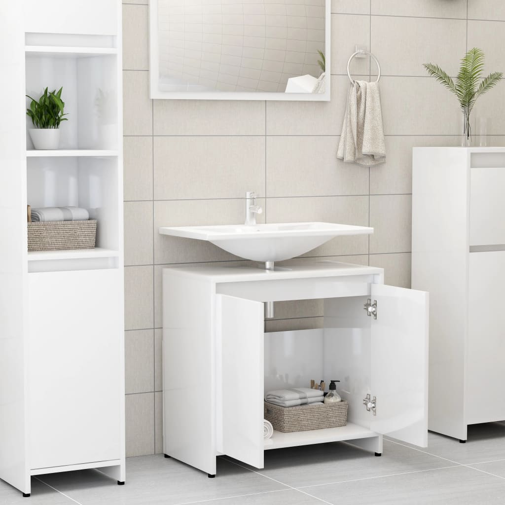 Berkfield Bathroom Cabinet High Gloss White 60x33x61 cm Engineered Wood