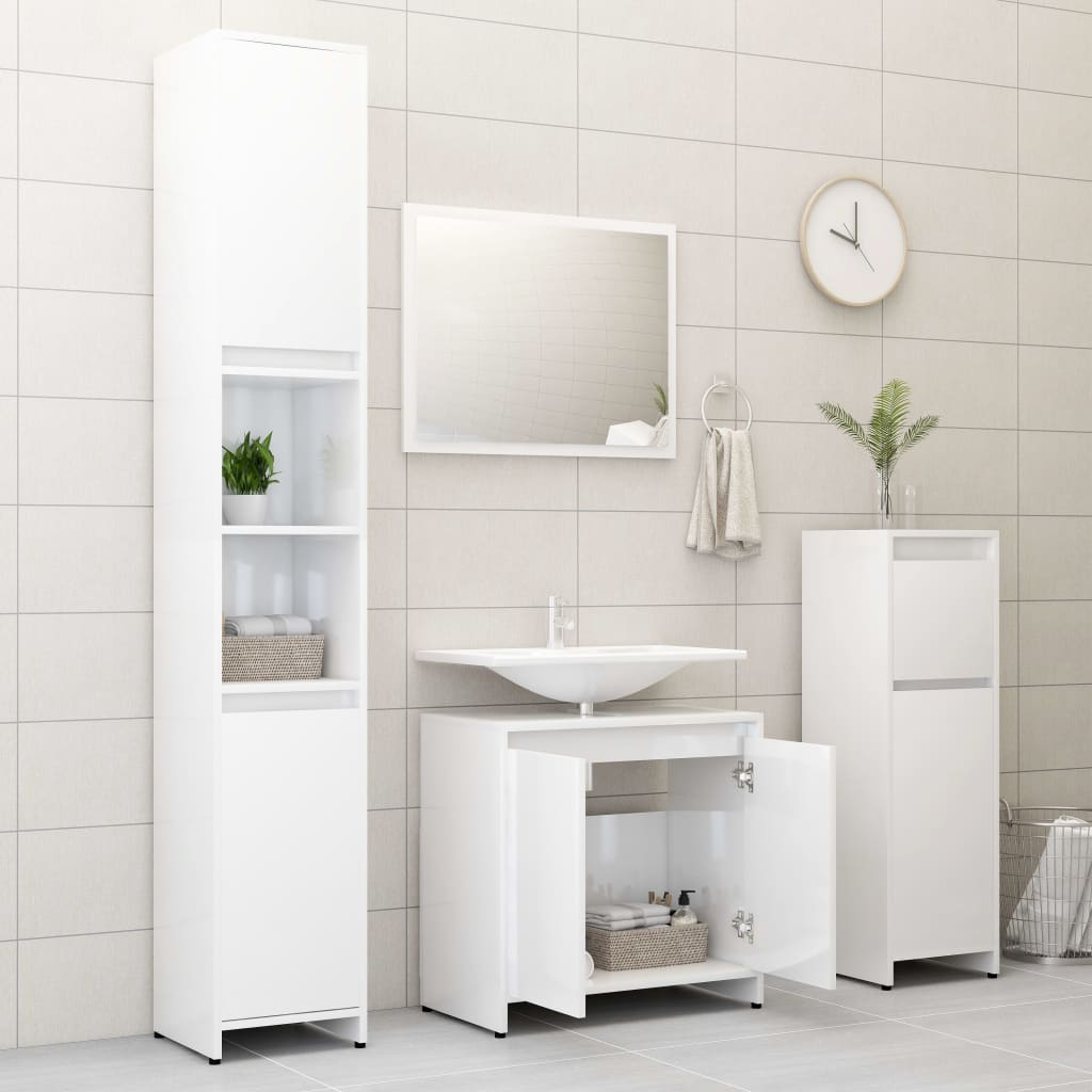 Berkfield Bathroom Cabinet High Gloss White 60x33x61 cm Engineered Wood