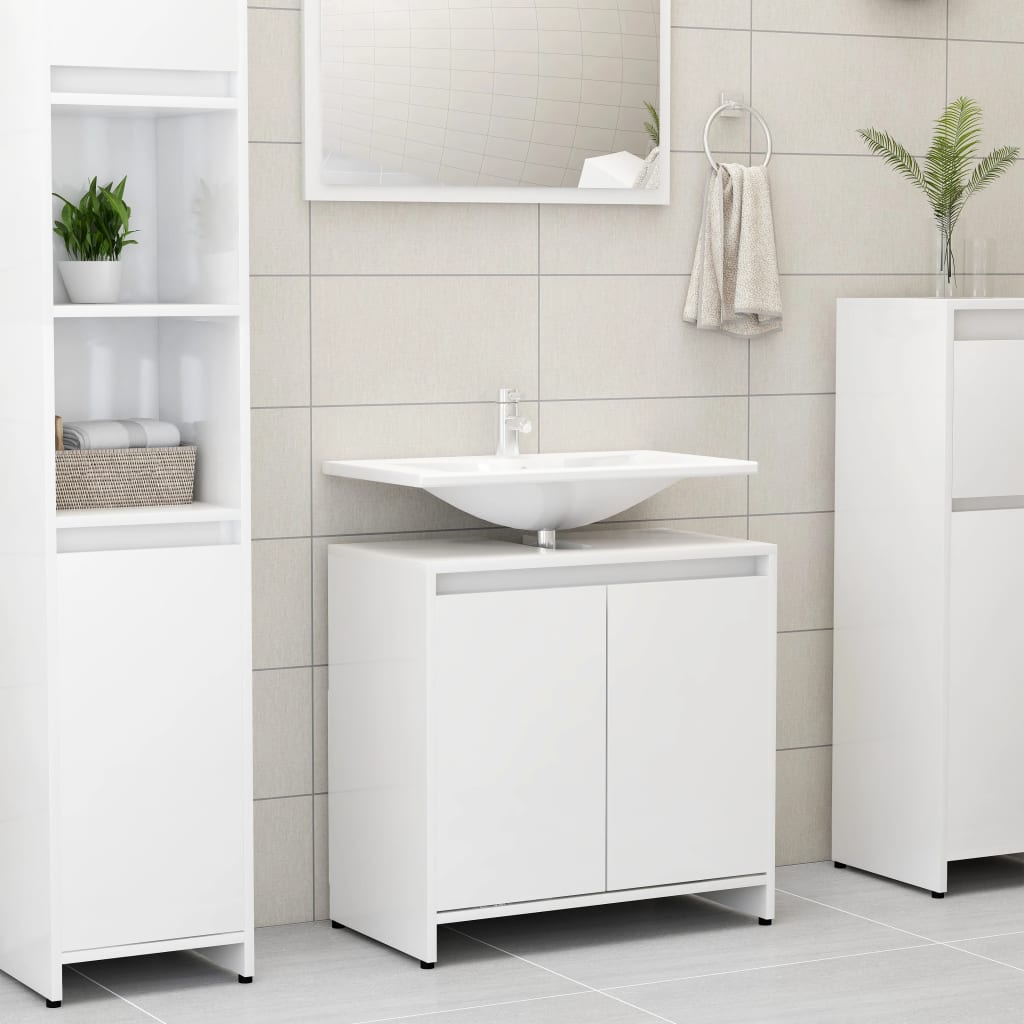 Berkfield Bathroom Cabinet High Gloss White 60x33x61 cm Engineered Wood