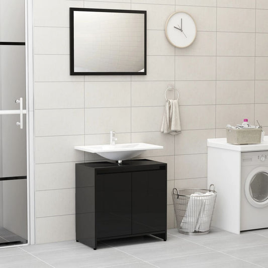 Berkfield Bathroom Furniture Set High Gloss Black Engineered Wood