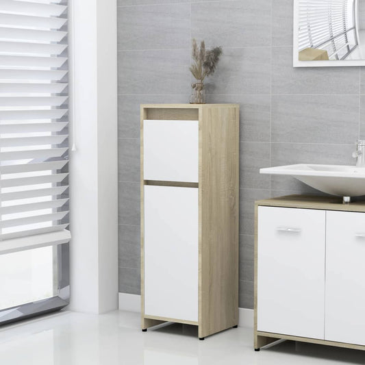 Berkfield Bathroom Cabinet White and Sonoma Oak 30x30x95 cm Engineered Wood