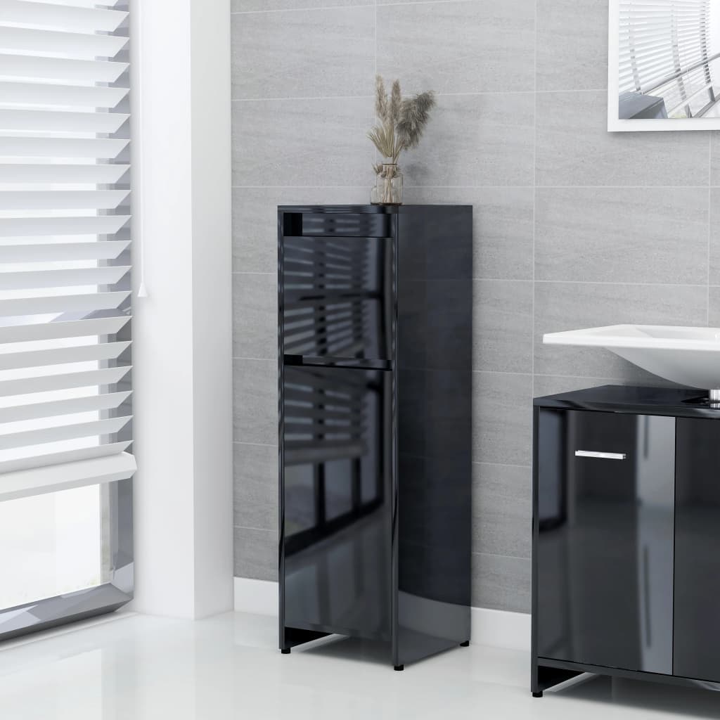 Berkfield Bathroom Cabinet High Gloss Black 30x30x95 cm Engineered Wood