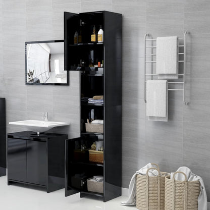 Berkfield Bathroom Cabinet High Gloss Black 30x30x183.5 cm Engineered Wood