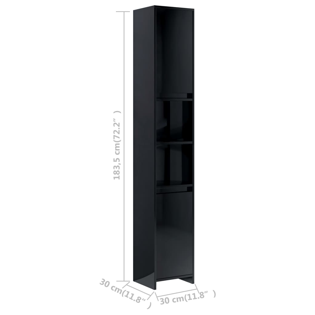 Berkfield Bathroom Cabinet High Gloss Black 30x30x183.5 cm Engineered Wood
