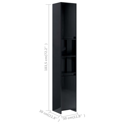 Berkfield Bathroom Cabinet High Gloss Black 30x30x183.5 cm Engineered Wood