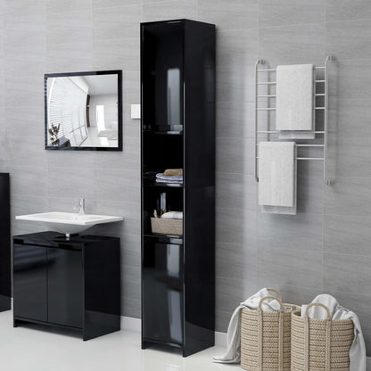 Berkfield Bathroom Cabinet High Gloss Black 30x30x183.5 cm Engineered Wood