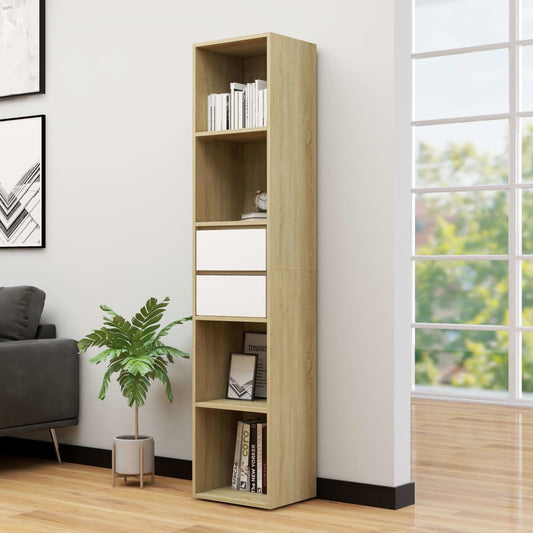 Berkfield Book Cabinet White and Sonoma Oak 36x30x171 cm Engineered Wood
