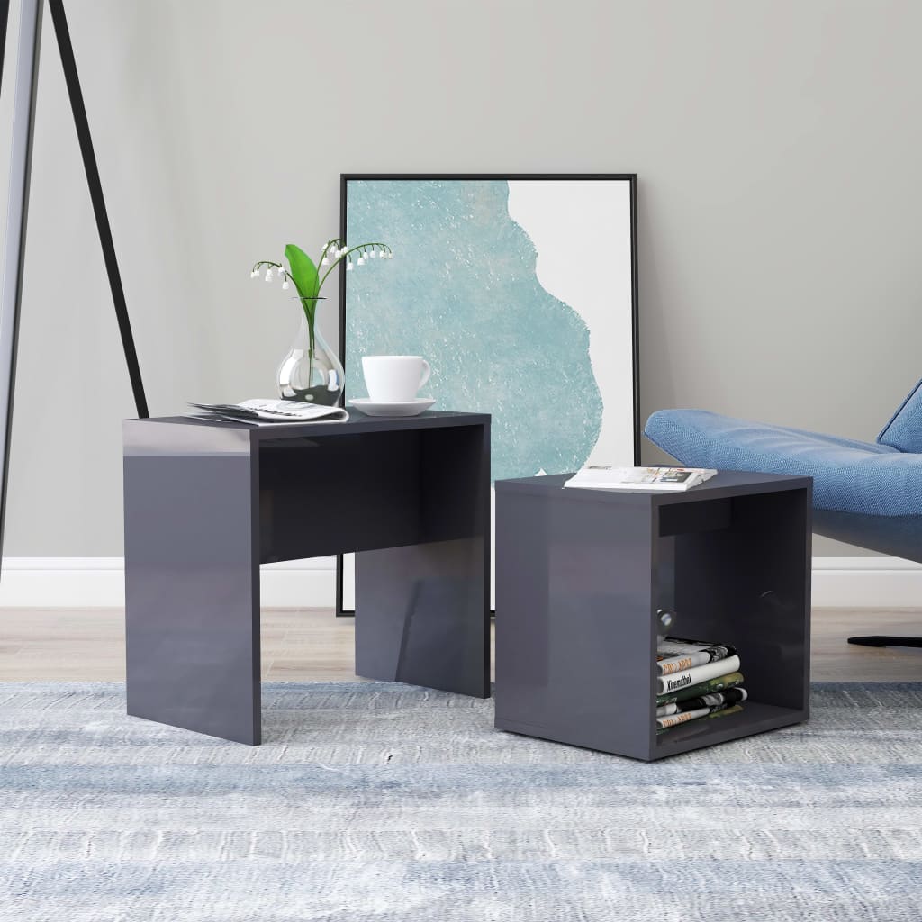 Berkfield Coffee Table Set High Gloss Grey 48x30x45 cm Engineered Wood