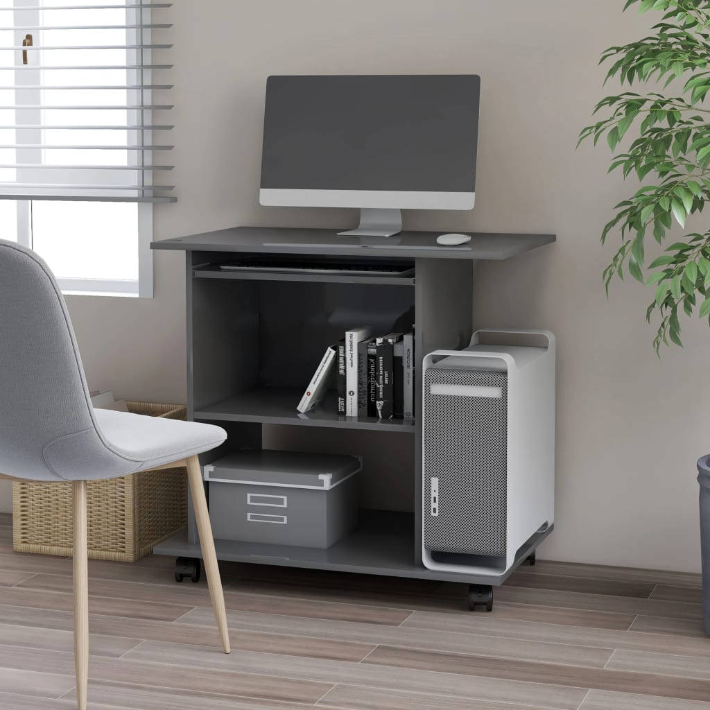 Berkfield Computer Desk High Gloss Grey 80x50x75 cm Engineered Wood