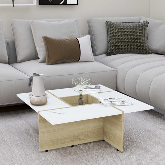 Berkfield Coffee Table White and Sonoma Oak 79.5x79.5x30 cm Engineered Wood