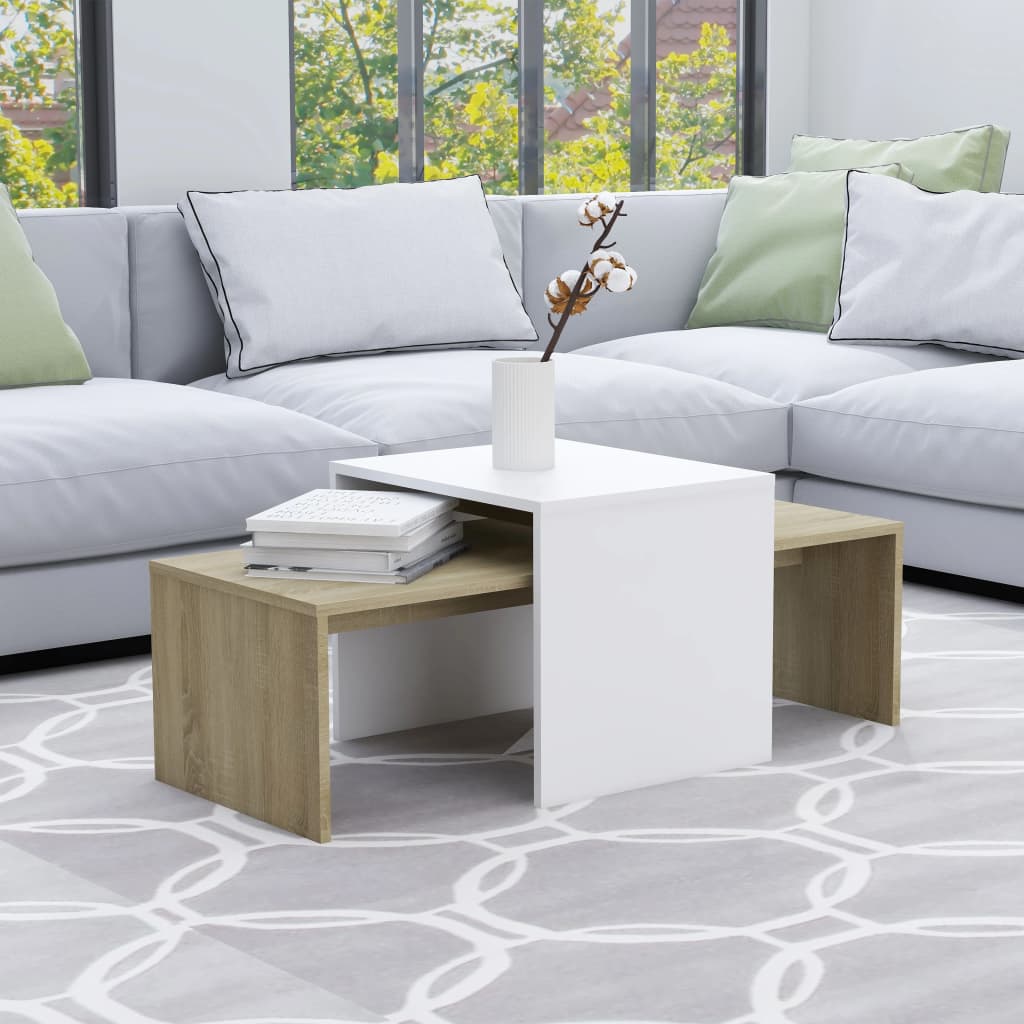 Berkfield Coffee Table Set White and Sonoma Oak 100x48x40 cm Engineered Wood