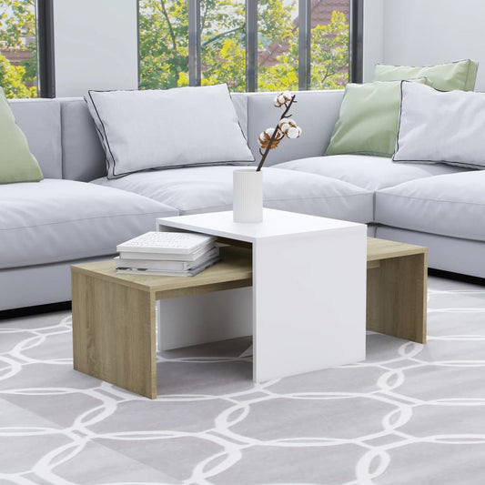 Berkfield Coffee Table Set White and Sonoma Oak 100x48x40 cm Engineered Wood