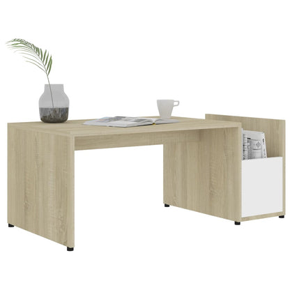 Berkfield Coffee Table White and Sonoma Oak 90x45x35 cm Engineered Wood