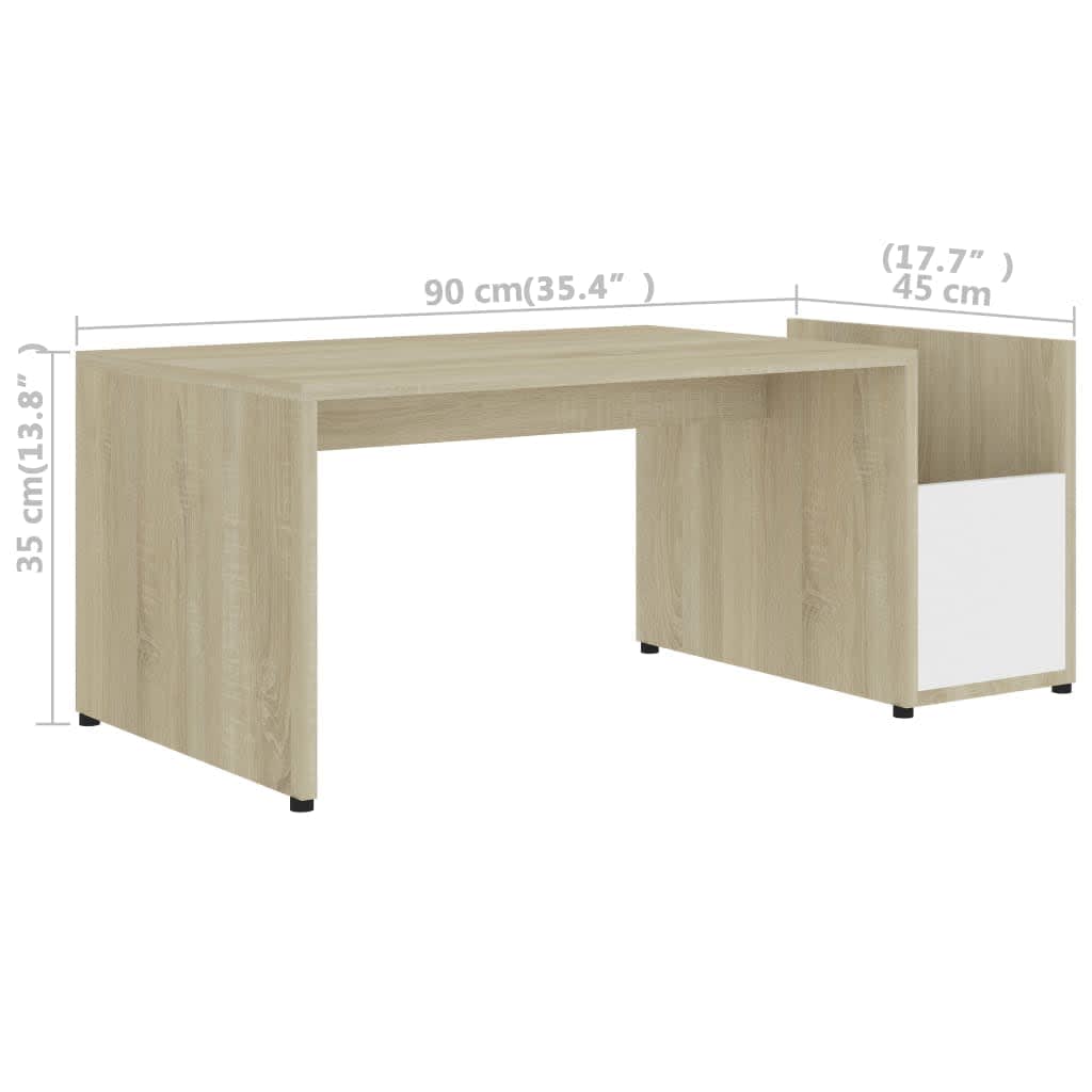 Berkfield Coffee Table White and Sonoma Oak 90x45x35 cm Engineered Wood