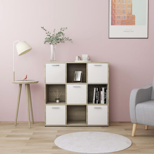 Berkfield Book Cabinet White and Sonoma Oak 90x30x90 cm Engineered Wood