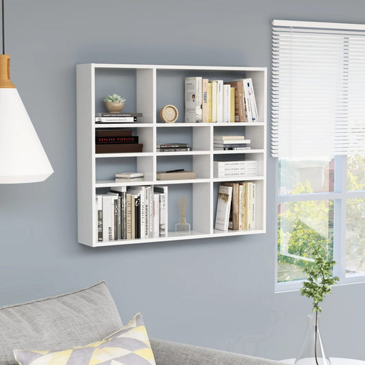 Berkfield Wall Shelf High Gloss White 90x16x78 cm Engineered Wood