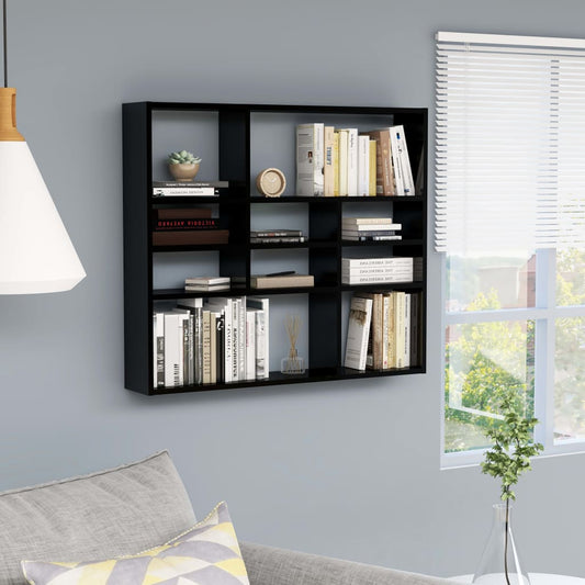 Berkfield Wall Shelf High Gloss Black 90x16x78 cm Engineered Wood