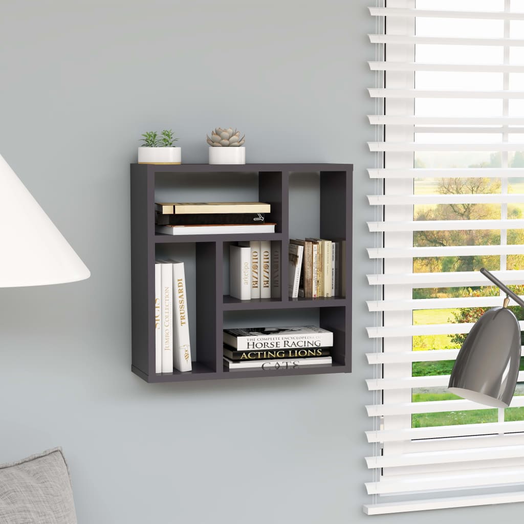 Berkfield Wall Shelf High Gloss Grey 45.1x16x45.1 cm Engineered Wood