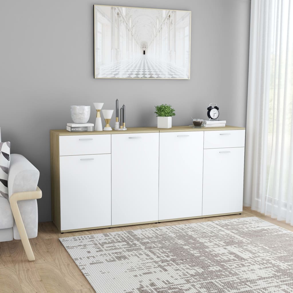 Berkfield Sideboard White and Sonoma Oak 160x36x75 cm Engineered Wood
