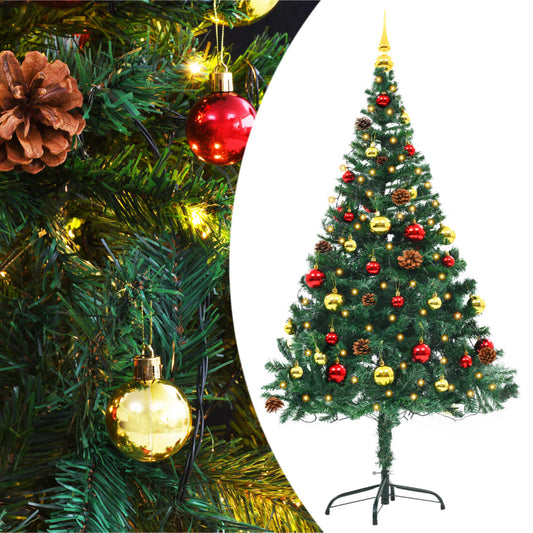 Berkfield Artificial Christmas Tree with Baubles and LEDs Green 150 cm