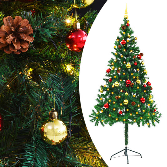 Berkfield Artificial Christmas Tree with Baubles and LEDs Green 180 cm
