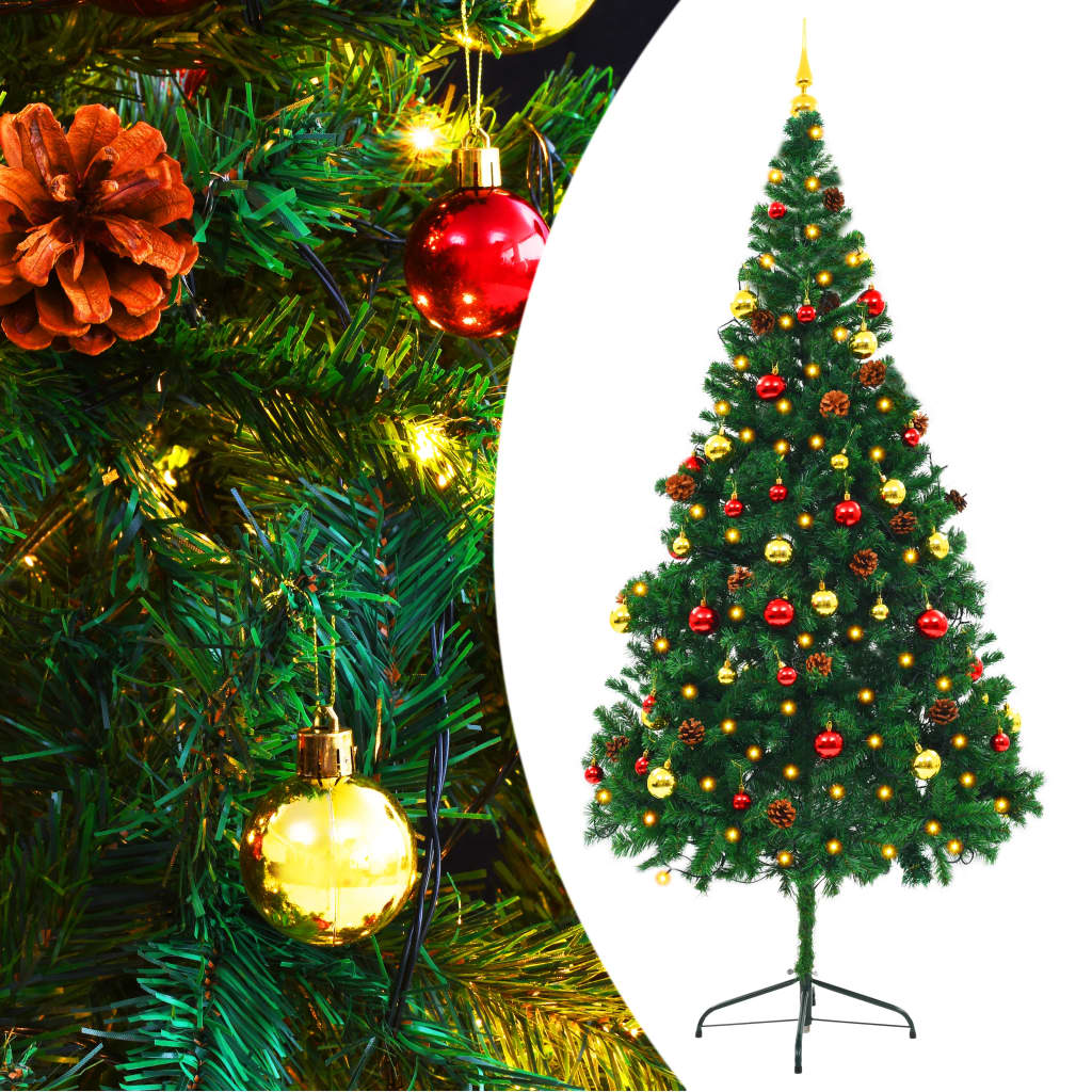 Berkfield Artificial Christmas Tree with Baubles and LEDs Green 210 cm
