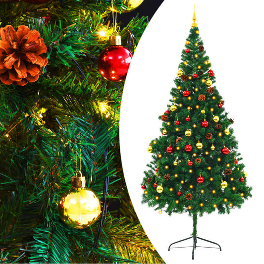 Berkfield Artificial Christmas Tree with Baubles and LEDs Green 210 cm